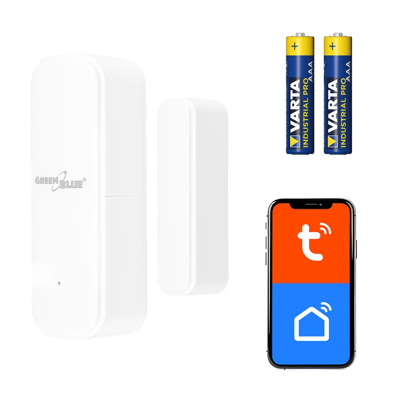 Contactor inalámbrico / sensor de apertura WiFi GreenBlue, Android/iOS, para puertas / ventanas, 3,0 V CC, LR03x2, GB479 W + 2 pilas R-03 LR03 AAA alcalinas Varta Industrial 4003