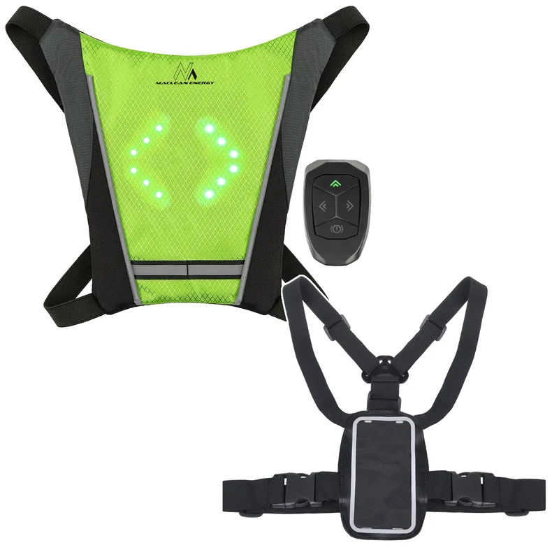 Mochila con señalizador LED, con mando a distancia, resistencia al agua: mando a distancia IPx5, mochila IPX2 + correas deportivas para el teléfono Maclean, universales, MC-446