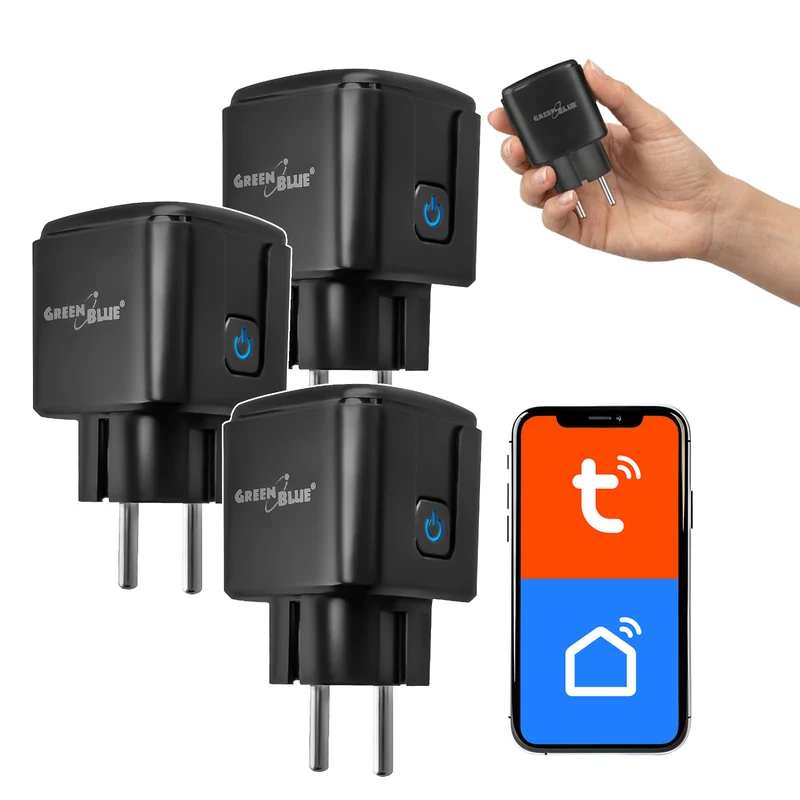 Enchufe WiFi GreenBlue con control remoto, compatible con Android/iOS/Alexa/Google Home, temporizador, medidor de potencia, máx. 16 A/3840 W, GB735 B, 3 unidades