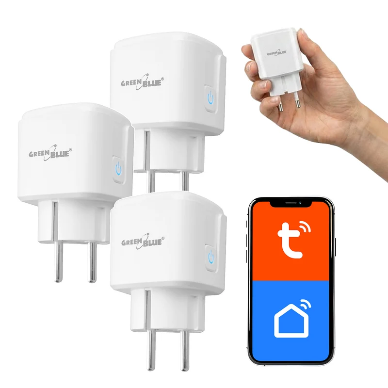 Toma de corriente WiFi GreenBlue con control remoto, compatible con Android/iOS/Alexa/Google Home, temporizador, medidor de potencia, máx. 16 A/3840 W, GB735 W, 3 unidades
