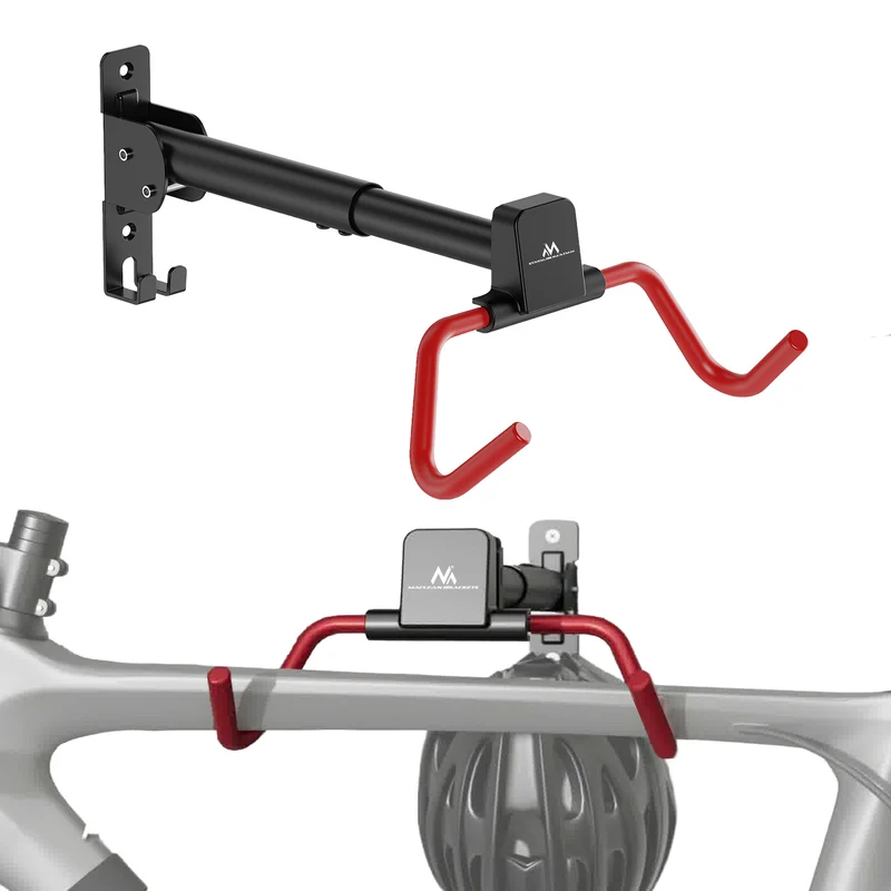 Soporte/colgador de pared para bicicletas Maclean, horizontal, acero, carga máxima de 30 kg, ángulo ajustable, MC-172