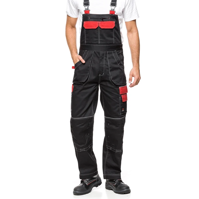 Peto con bolsillos multifuncionales pantalón de trabajo pantalón de hombre Negro/Rojo 280g/m² NEGRO Y ROJO Talla 56 (103-108)