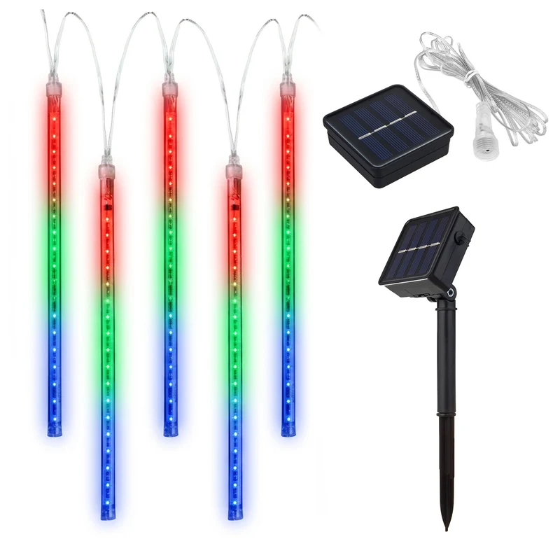 Maclean MCE411 Luces Led Solares 2,4m, 144 LEDs, Modo LED, Batería Li 800mAh, carámbanos que caen