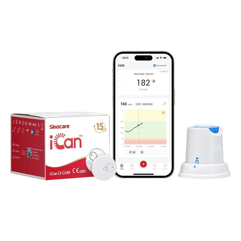 Sinocare iCan i3 CGM 15 Days Continuous Blood Glucose Monitor Automatical Measuring via iCan CGM App(Full Kit)
