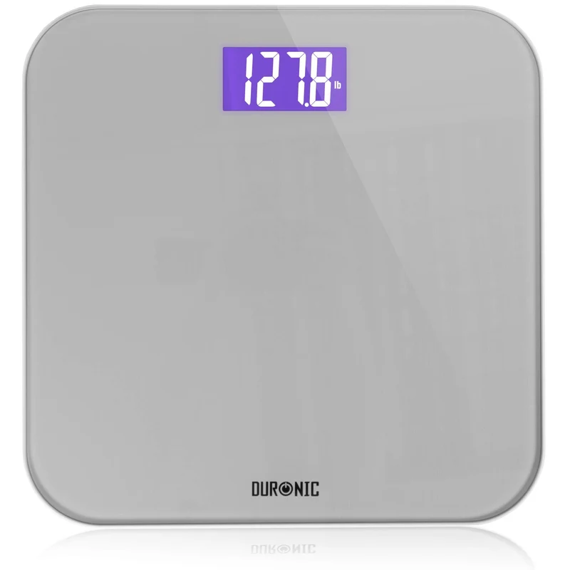 Duronic BS603 Báscula Digital de Baño |Capacidad máxima de 180kg |Lectura Grasa Corporal |Autoencendido y apagado automático| Pantalla LCD Retroiluminada y Diseño Ultrafino de Vidrio Gris