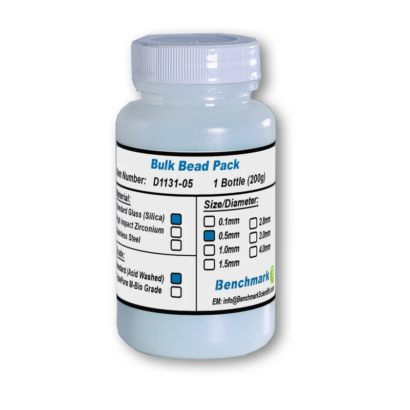 Benchmark Scientific® 0.5mm Acid Washed Silica (Glass) Beads, 200g, D1131-05