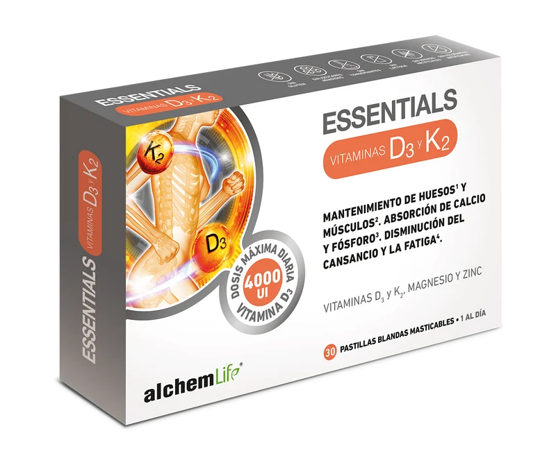 Essentials Vitaminas D3 y K2 · AlchemLife · 30 pastillas masticables